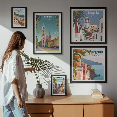 Wanddecoratie compositie met architectuur van Europese steden