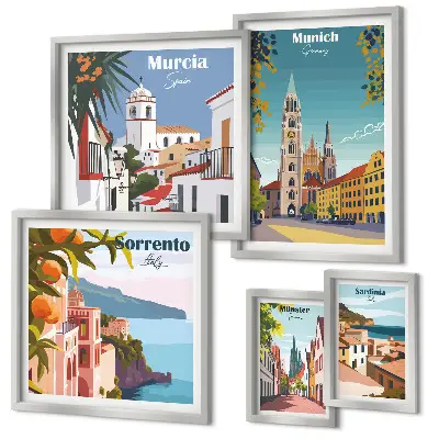 Wanddecoratie compositie met architectuur van Europese steden