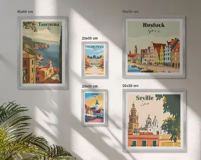 Moderne schilderijen set met landschappen van Europese steden