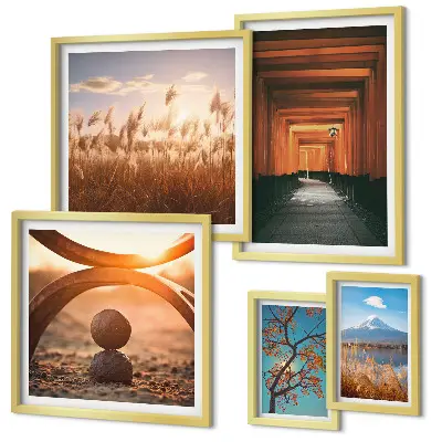 Gallerijwand met serene zen-achtige landschapsprints