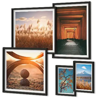 Gallerijwand met serene zen-achtige landschapsprints