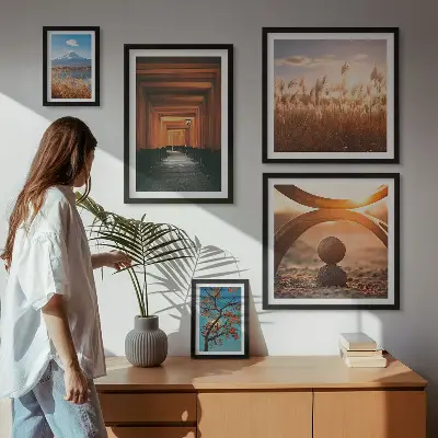 Gallerijwand met serene zen-achtige landschapsprints