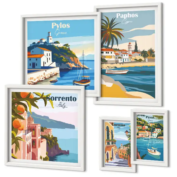 Wanddecoratie compositie Zeegezichten van Europese steden
