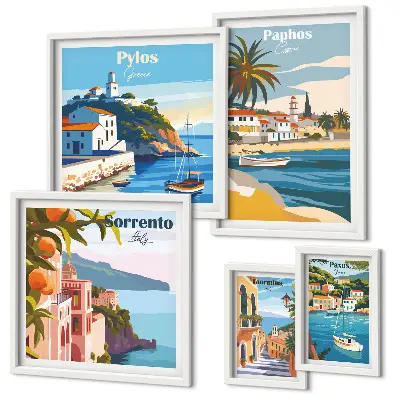 Wanddecoratie compositie Zeegezichten van Europese steden