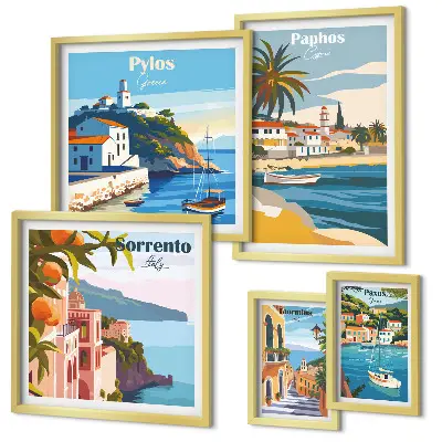Wanddecoratie compositie Zeegezichten van Europese steden
