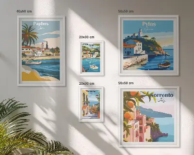 Wanddecoratie compositie Zeegezichten van Europese steden