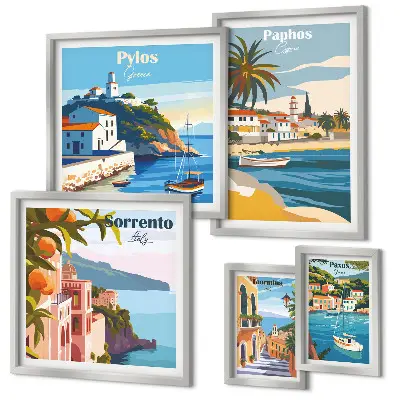 Wanddecoratie compositie Zeegezichten van Europese steden