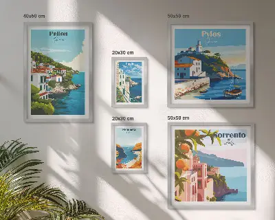 Moderne schilderijen set Landschappen van de Griekse eilanden