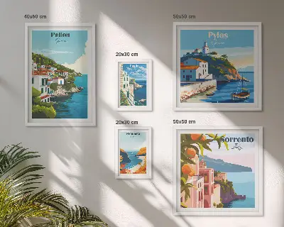 Moderne schilderijen set Landschappen van de Griekse eilanden