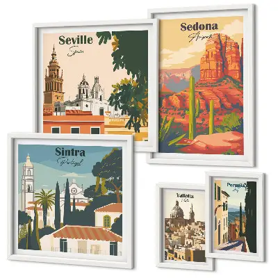 Wanddecoratie compositie Toeristische landschappen van de wereld