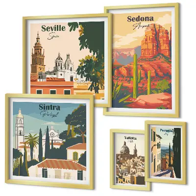 Wanddecoratie compositie Toeristische landschappen van de wereld