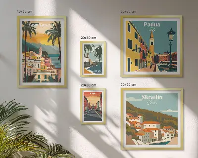 Moderne schilderijen set met landschappen van Europese steden