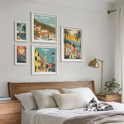 Moderne schilderijen set met landschappen van Europese steden