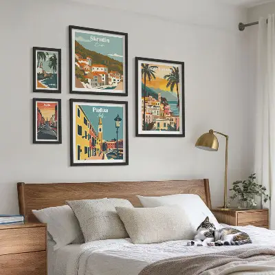 Moderne schilderijen set met landschappen van Europese steden