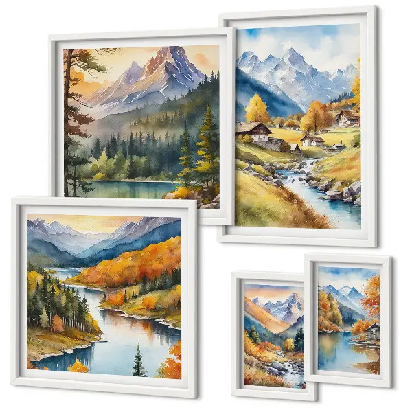 Gallery wall met berglandschappen van het rivierdal
