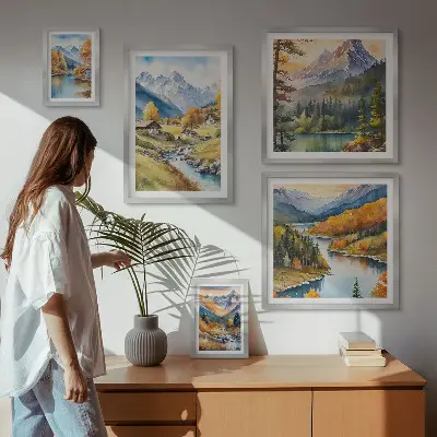 Gallery wall met berglandschappen van het rivierdal