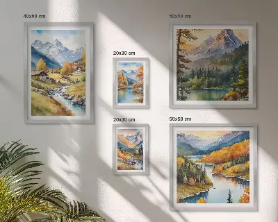 Gallery wall met berglandschappen van het rivierdal