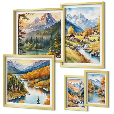 Gallery wall met berglandschappen van het rivierdal