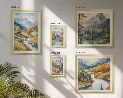 Gallery wall met berglandschappen van het rivierdal