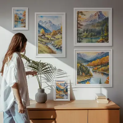 Gallery wall met berglandschappen van het rivierdal