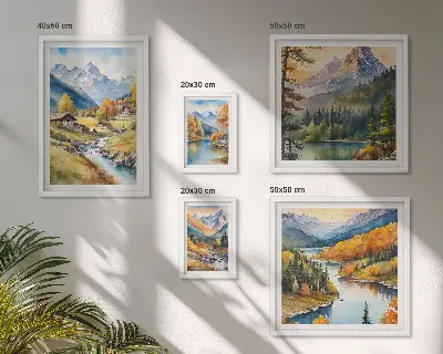 Gallery wall met berglandschappen van het rivierdal