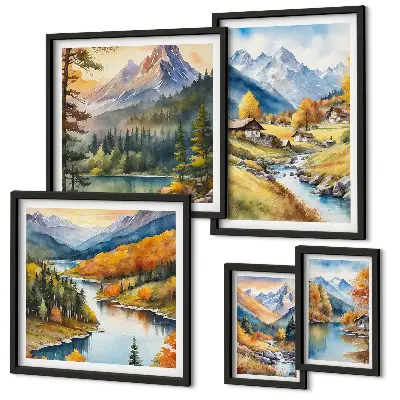 Gallery wall met berglandschappen van het rivierdal