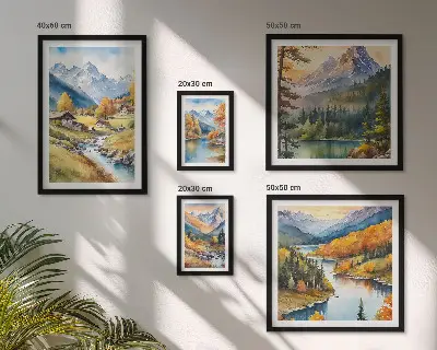 Gallery wall met berglandschappen van het rivierdal