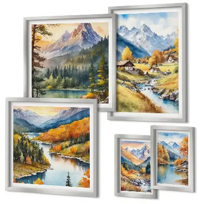 Gallery wall met berglandschappen van het rivierdal