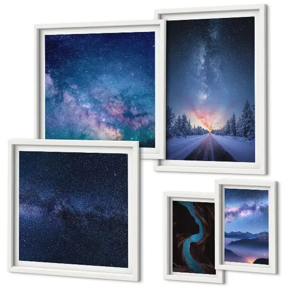 Moderne schilderijen set met kosmische nachtlandschappen