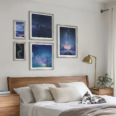 Moderne schilderijen set met kosmische nachtlandschappen