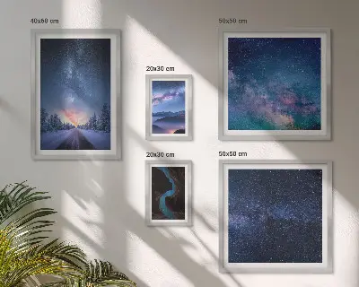 Moderne schilderijen set met kosmische nachtlandschappen