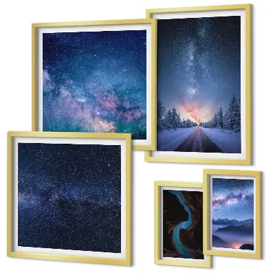 Moderne schilderijen set met kosmische nachtlandschappen