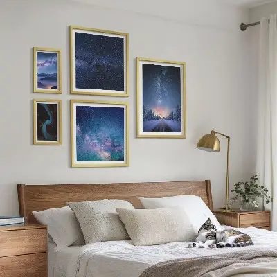 Moderne schilderijen set met kosmische nachtlandschappen