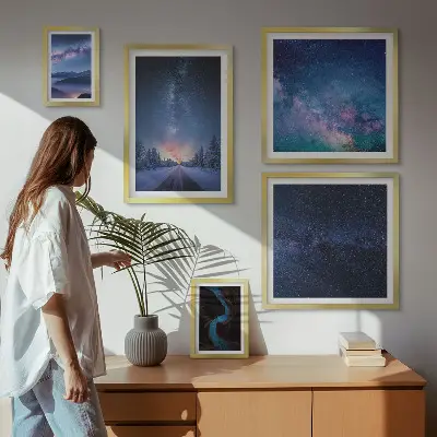 Moderne schilderijen set met kosmische nachtlandschappen