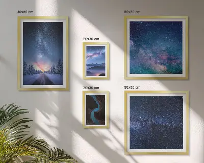 Moderne schilderijen set met kosmische nachtlandschappen