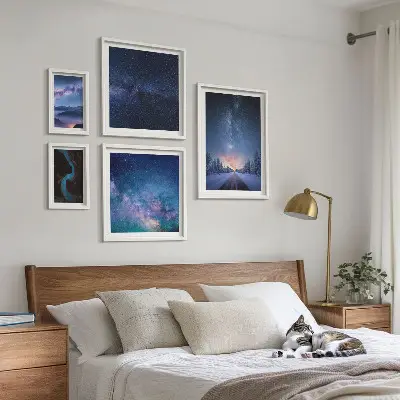 Moderne schilderijen set met kosmische nachtlandschappen