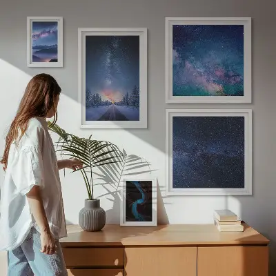 Moderne schilderijen set met kosmische nachtlandschappen