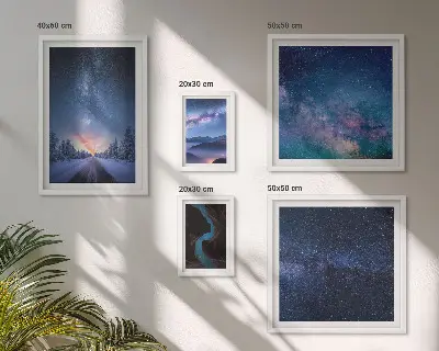 Moderne schilderijen set met kosmische nachtlandschappen