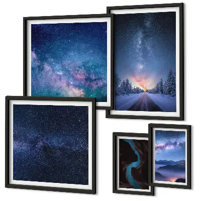 Moderne schilderijen set met kosmische nachtlandschappen