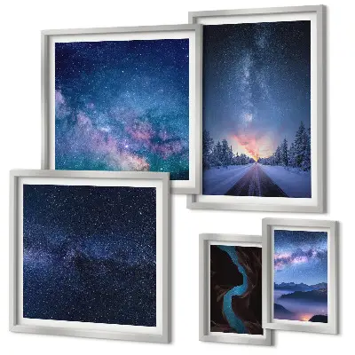 Moderne schilderijen set met kosmische nachtlandschappen