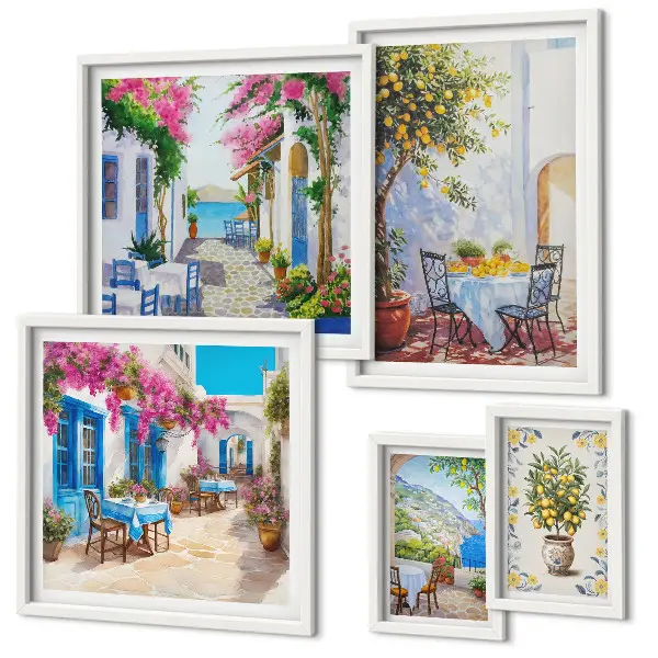 Wanddecoratie compositie Charmante landschappen met bloemen
