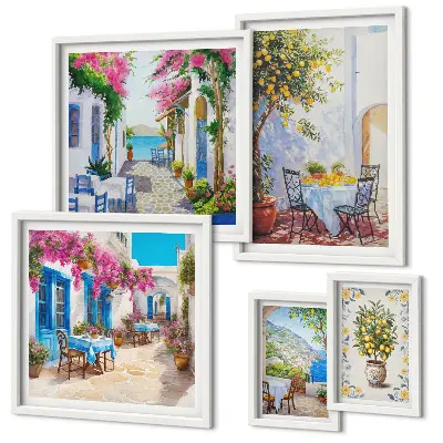 Wanddecoratie compositie Charmante landschappen met bloemen