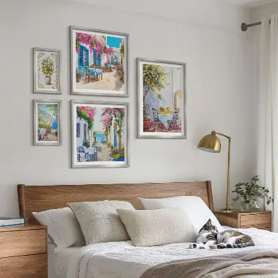 Wanddecoratie compositie Charmante landschappen met bloemen