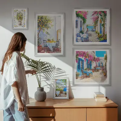 Wanddecoratie compositie Charmante landschappen met bloemen