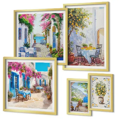 Wanddecoratie compositie Charmante landschappen met bloemen