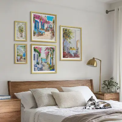 Wanddecoratie compositie Charmante landschappen met bloemen