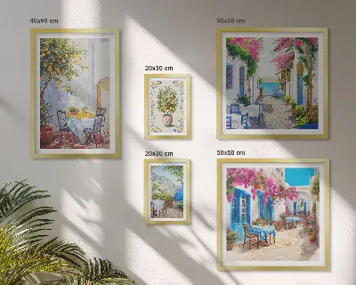 Wanddecoratie compositie Charmante landschappen met bloemen