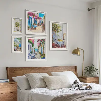 Wanddecoratie compositie Charmante landschappen met bloemen