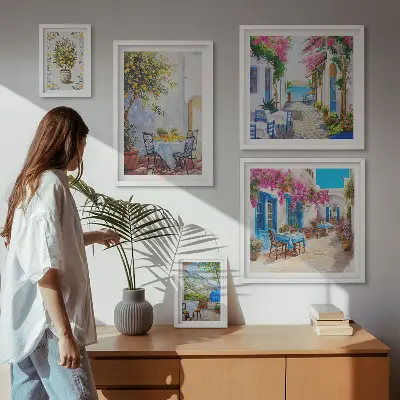 Wanddecoratie compositie Charmante landschappen met bloemen