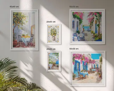 Wanddecoratie compositie Charmante landschappen met bloemen
